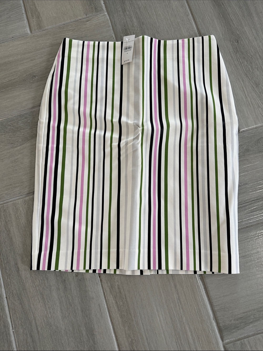 Ann Taylor Vertical Stripe Pencil Skirt in White, Black, Green & Pink